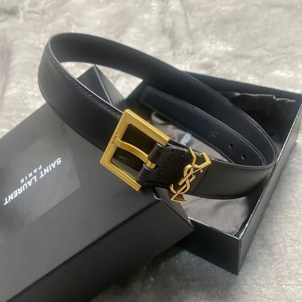 Saint Laurent Black Belt with Gold Buckle